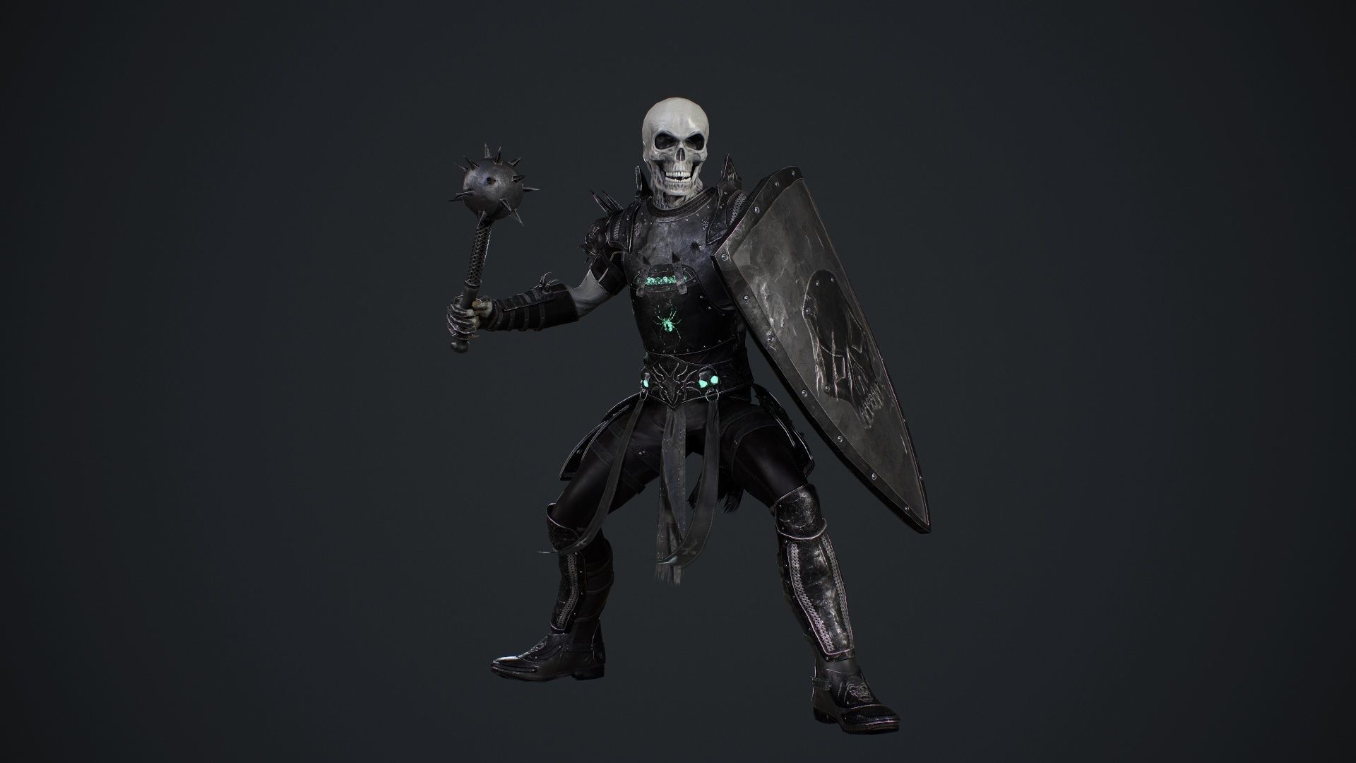 Skeleton 1 wearing armor and holding sword Low-poly 3D model_13