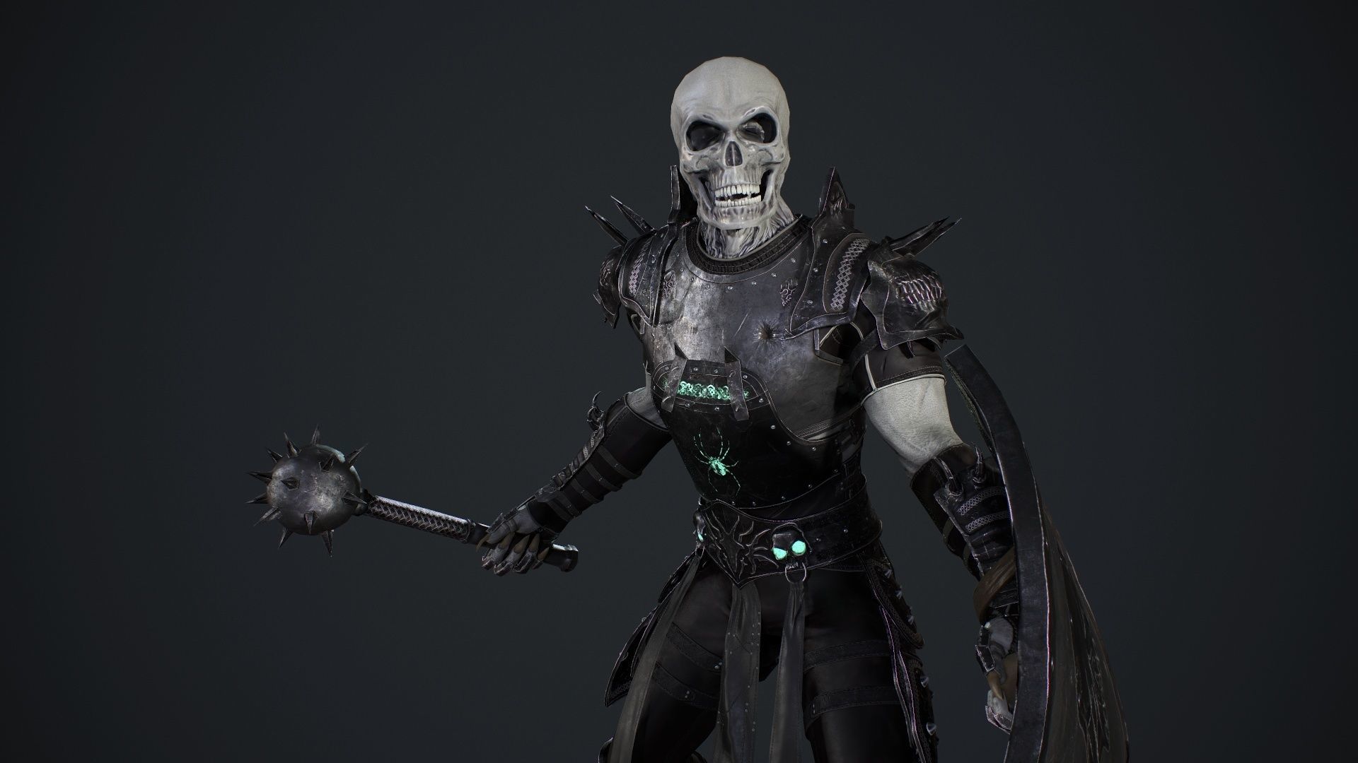 Skeleton 1 wearing armor and holding sword Low-poly 3D model_8