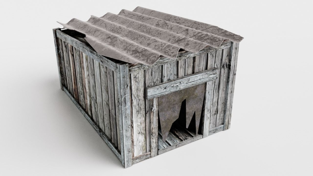 Wooden raw dog house damaged da1 Low-poly 3D model_6