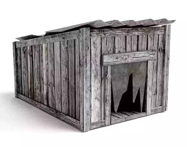 Wooden raw dog house damaged da1 Low-poly 3D model
