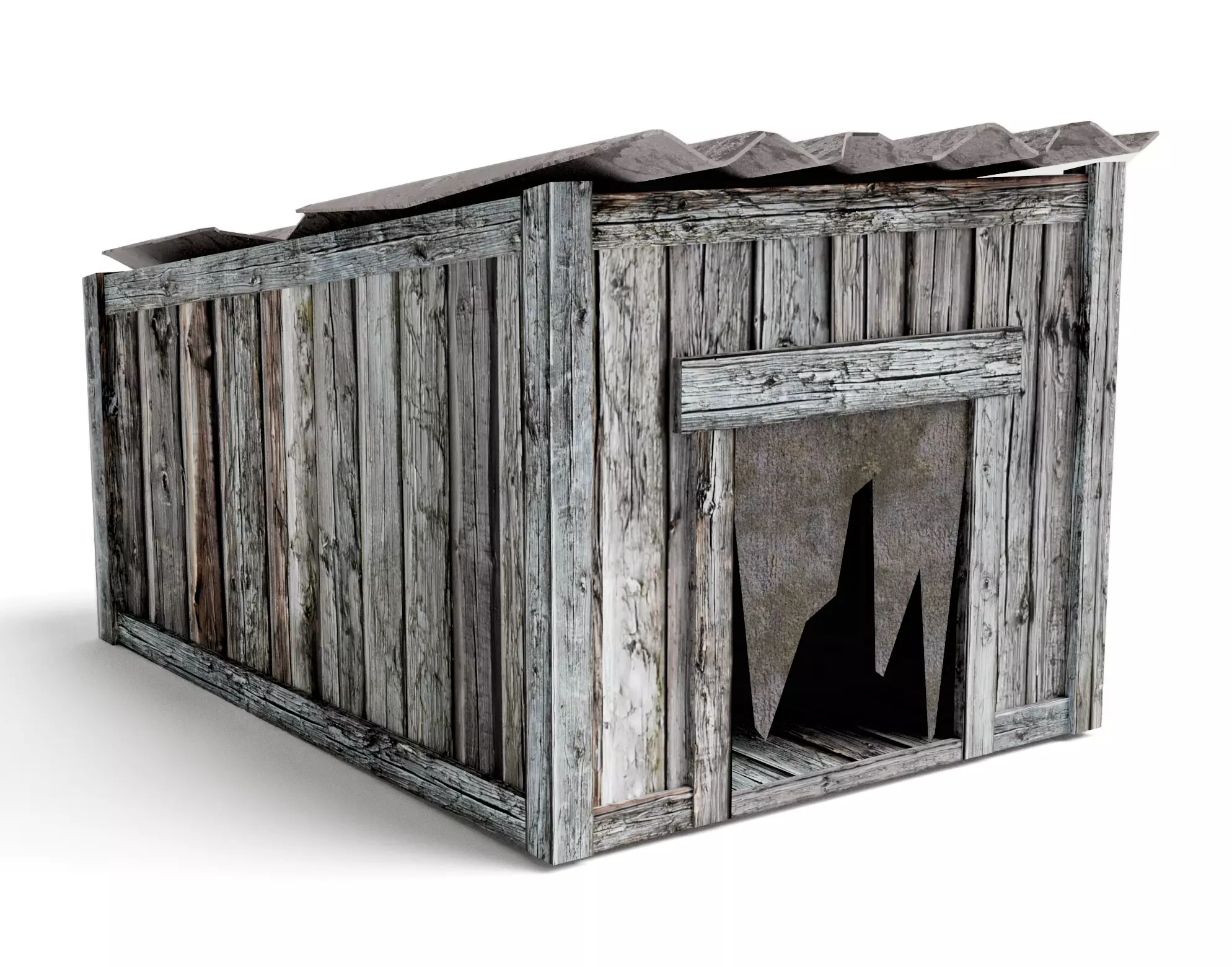 Wooden raw dog house damaged da1 Low-poly 3D model_0