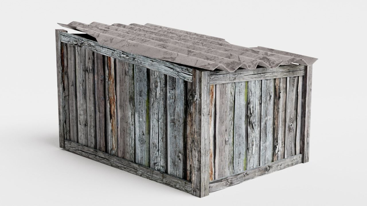 Wooden raw dog house damaged da1 Low-poly 3D model_3