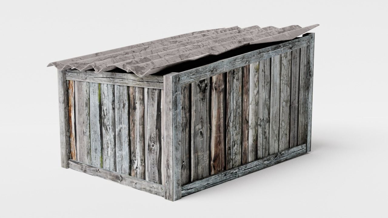 Wooden raw dog house damaged da1 Low-poly 3D model_2