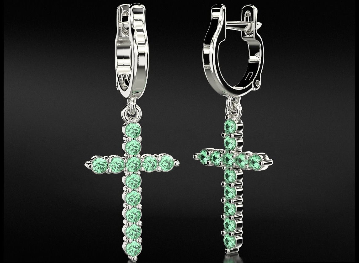 Stylish earrings with a cross 752 3D print model_8