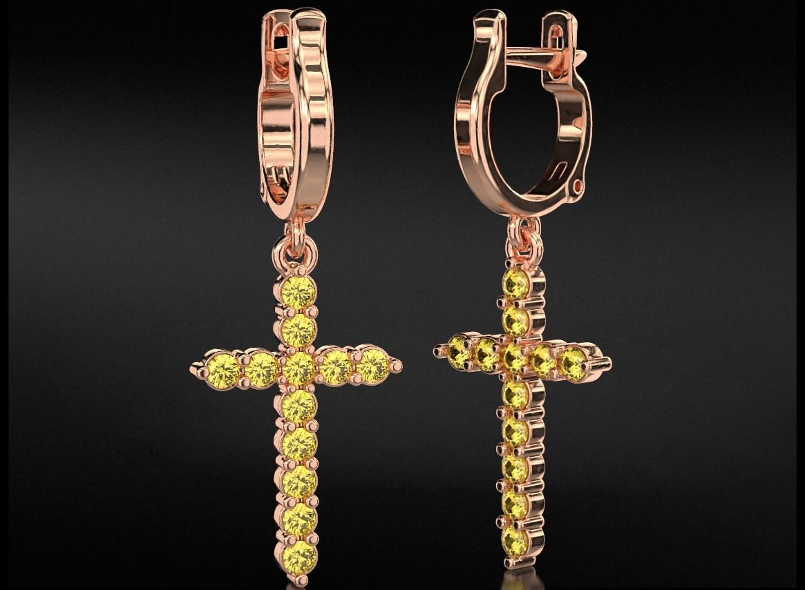 Stylish earrings with a cross 752 3D print model_5