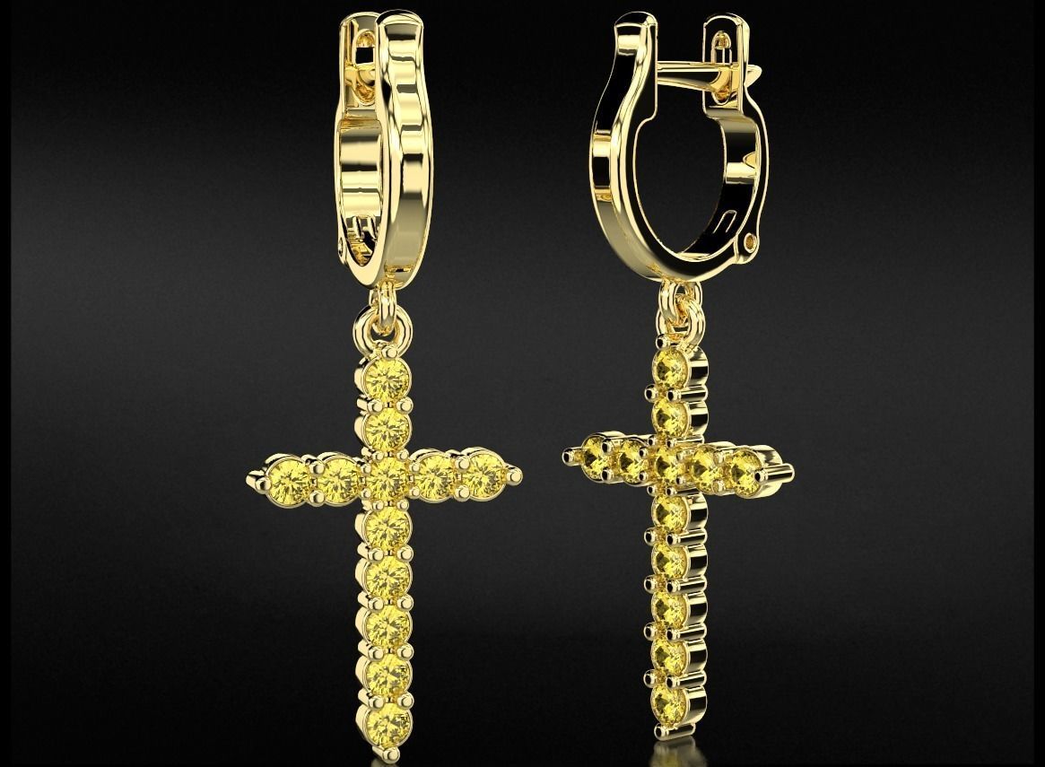 Stylish earrings with a cross 752 3D print model_6