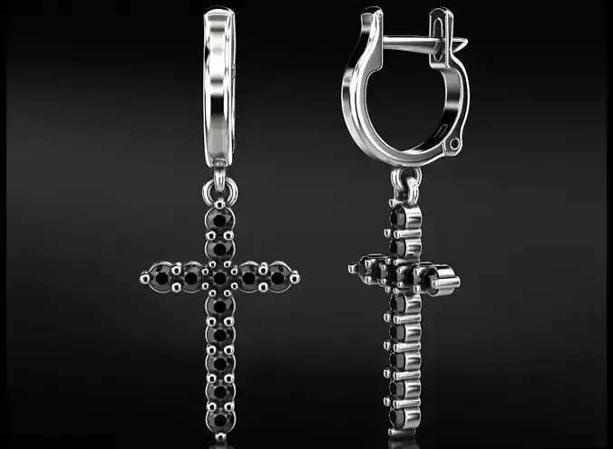 Stylish earrings with a cross 752 3D print model
