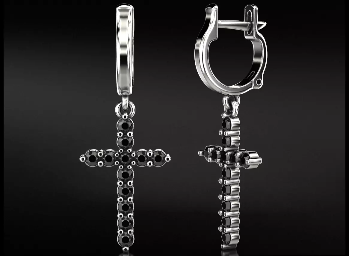 Stylish earrings with a cross 752 3D print model_0