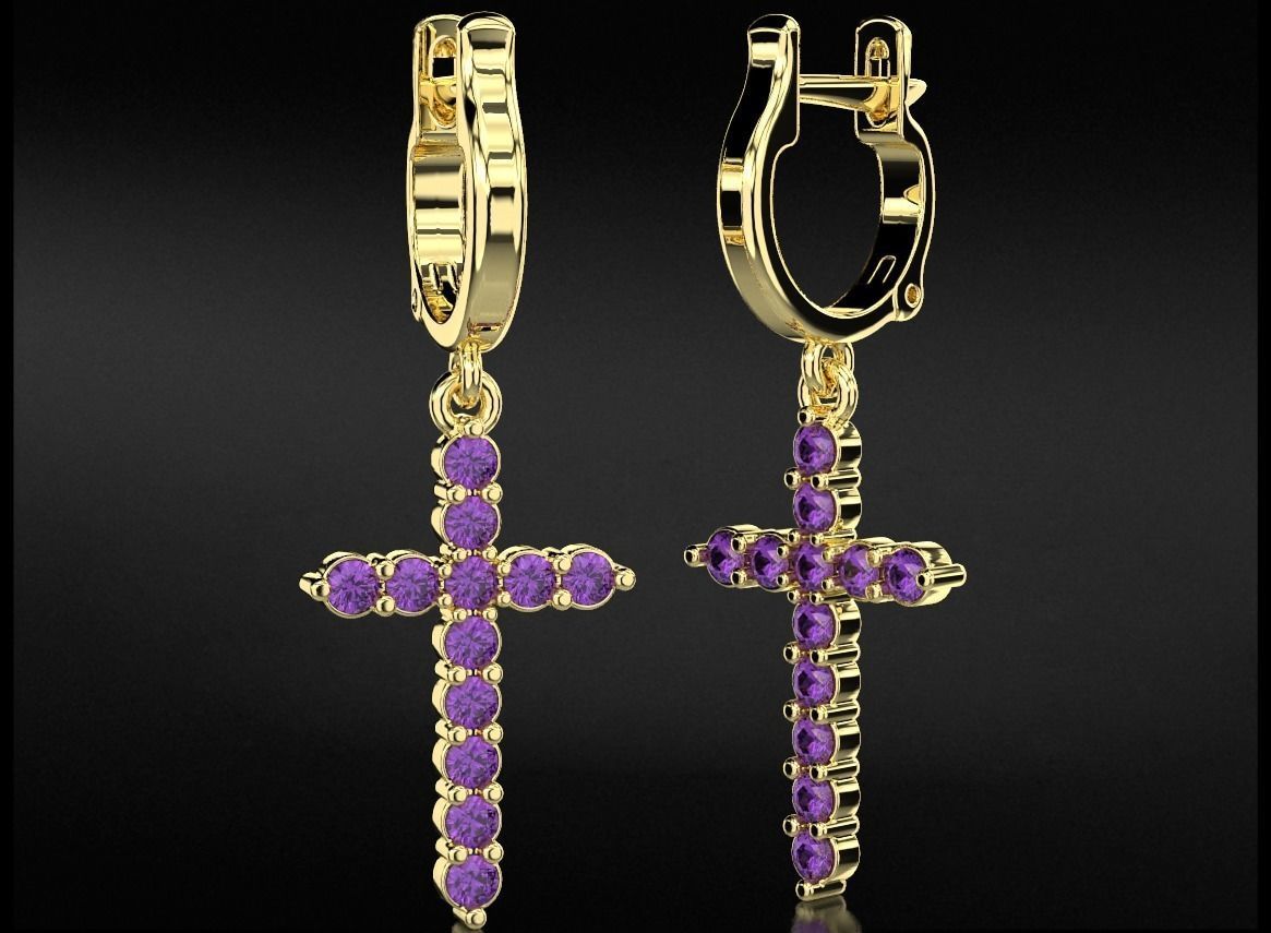 Stylish earrings with a cross 752 3D print model_7