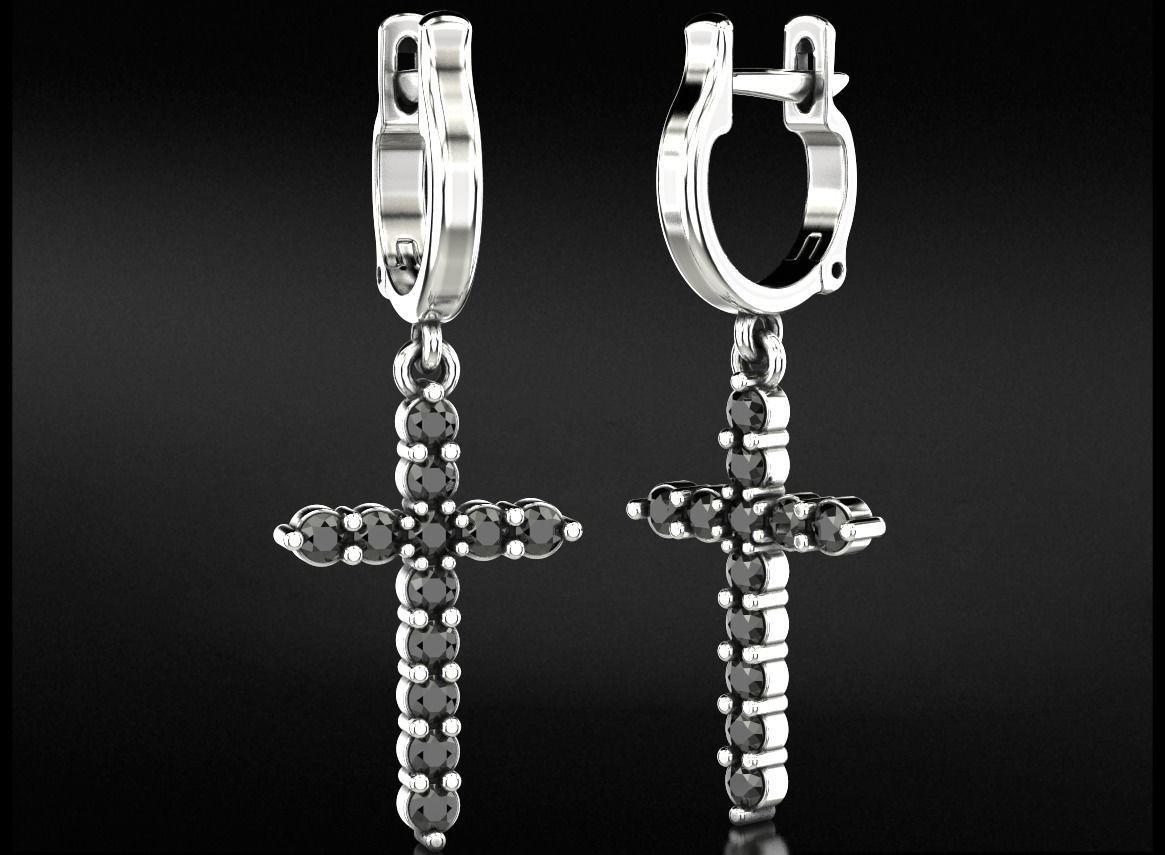 Stylish earrings with a cross 752 3D print model_3