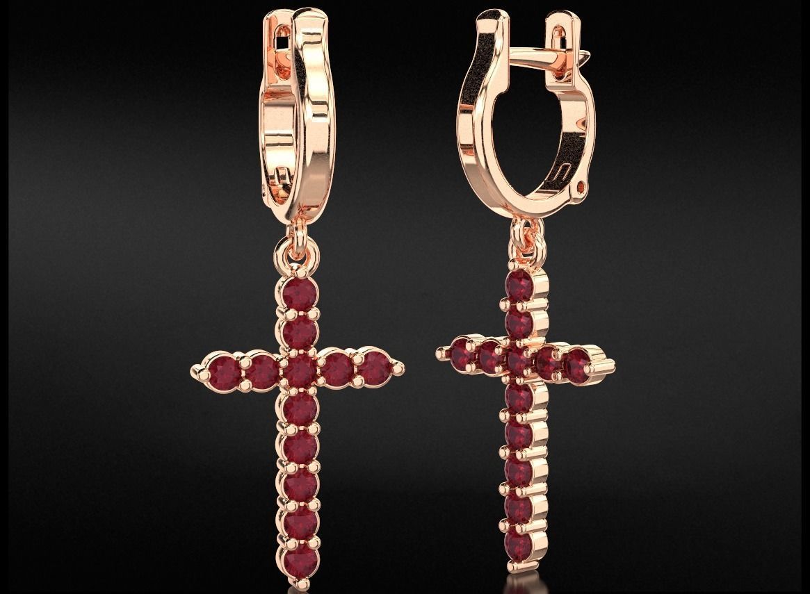 Stylish earrings with a cross 752 3D print model_4