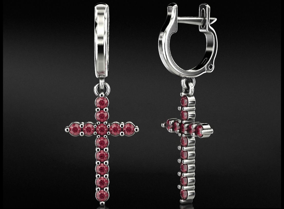 Stylish earrings with a cross 752 3D print model_10
