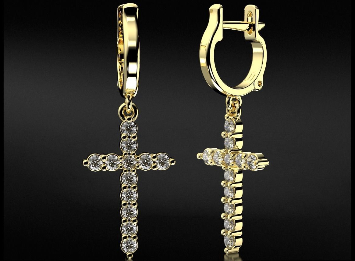 Stylish earrings with a cross 752 3D print model_2