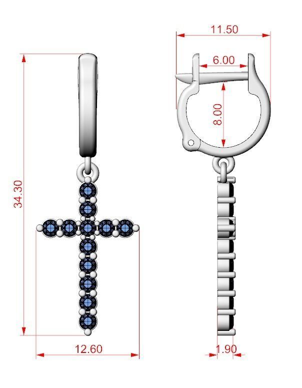 Stylish earrings with a cross 752 3D print model_11