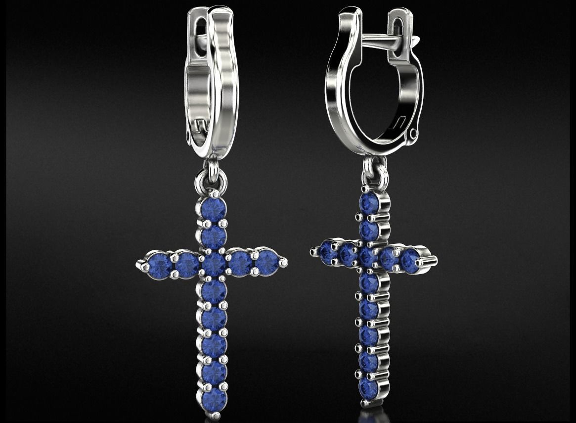 Stylish earrings with a cross 752 3D print model_9