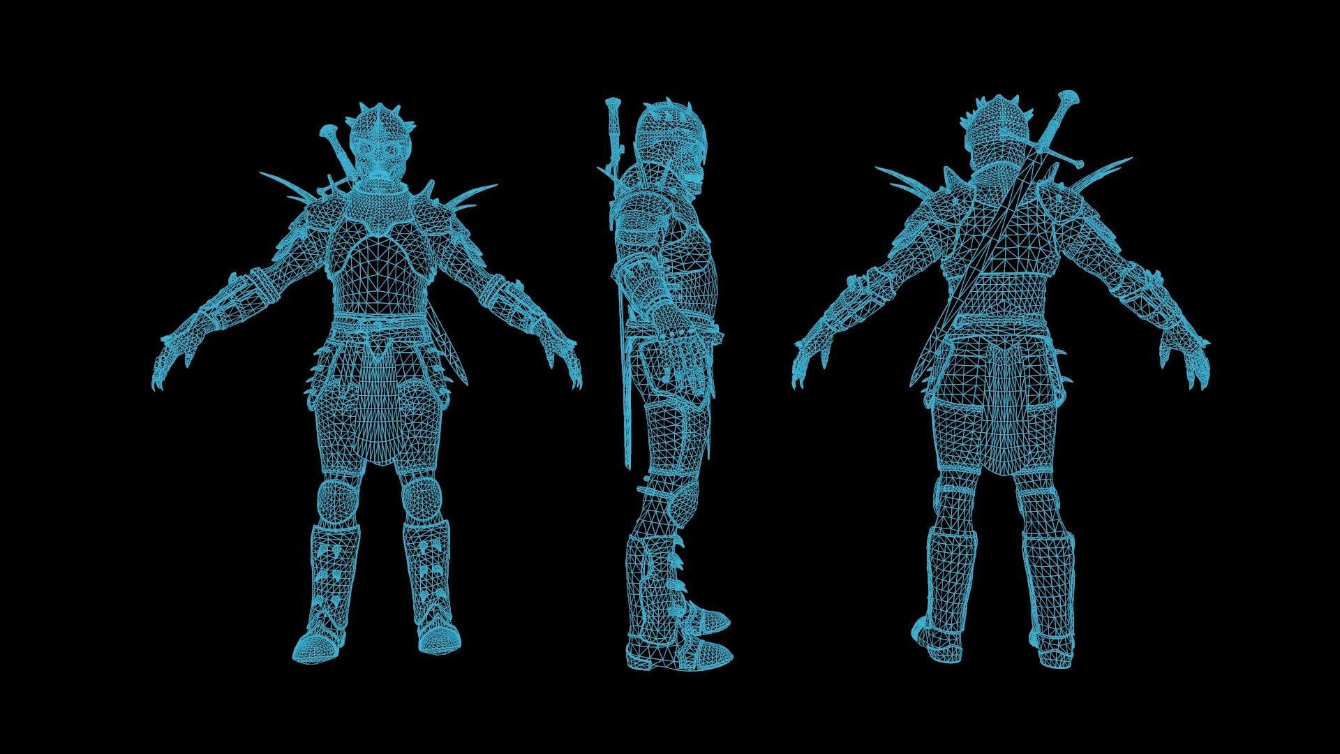 Skeleton 2 knight in armor Low-poly 3D model_6