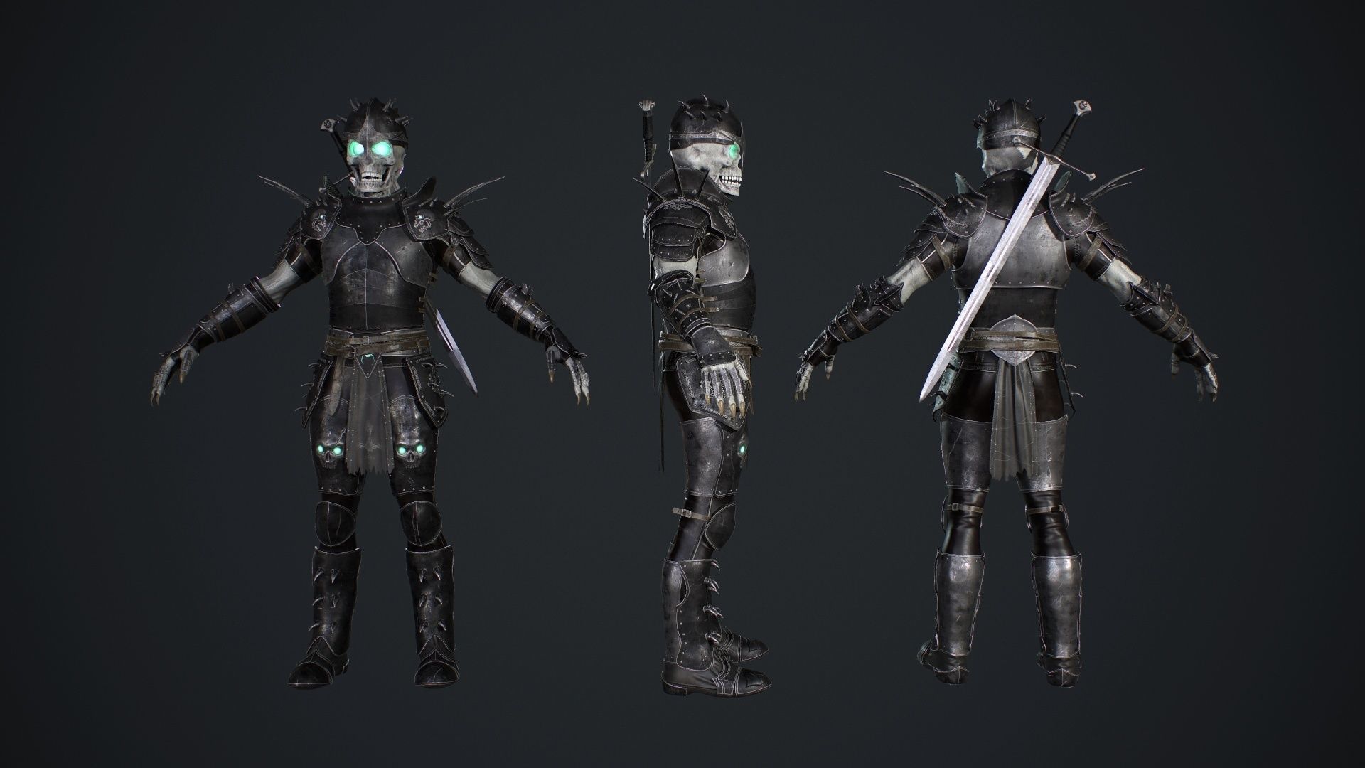 Skeleton 2 knight in armor Low-poly 3D model_5