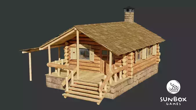 Small Log Cabin with Interior Fireplace Doors and Windows