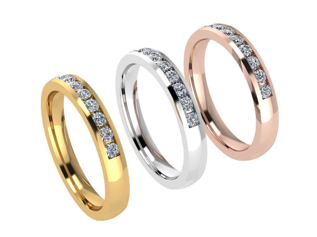 Ring344 gold wedding band with diamonds 3D print model_4