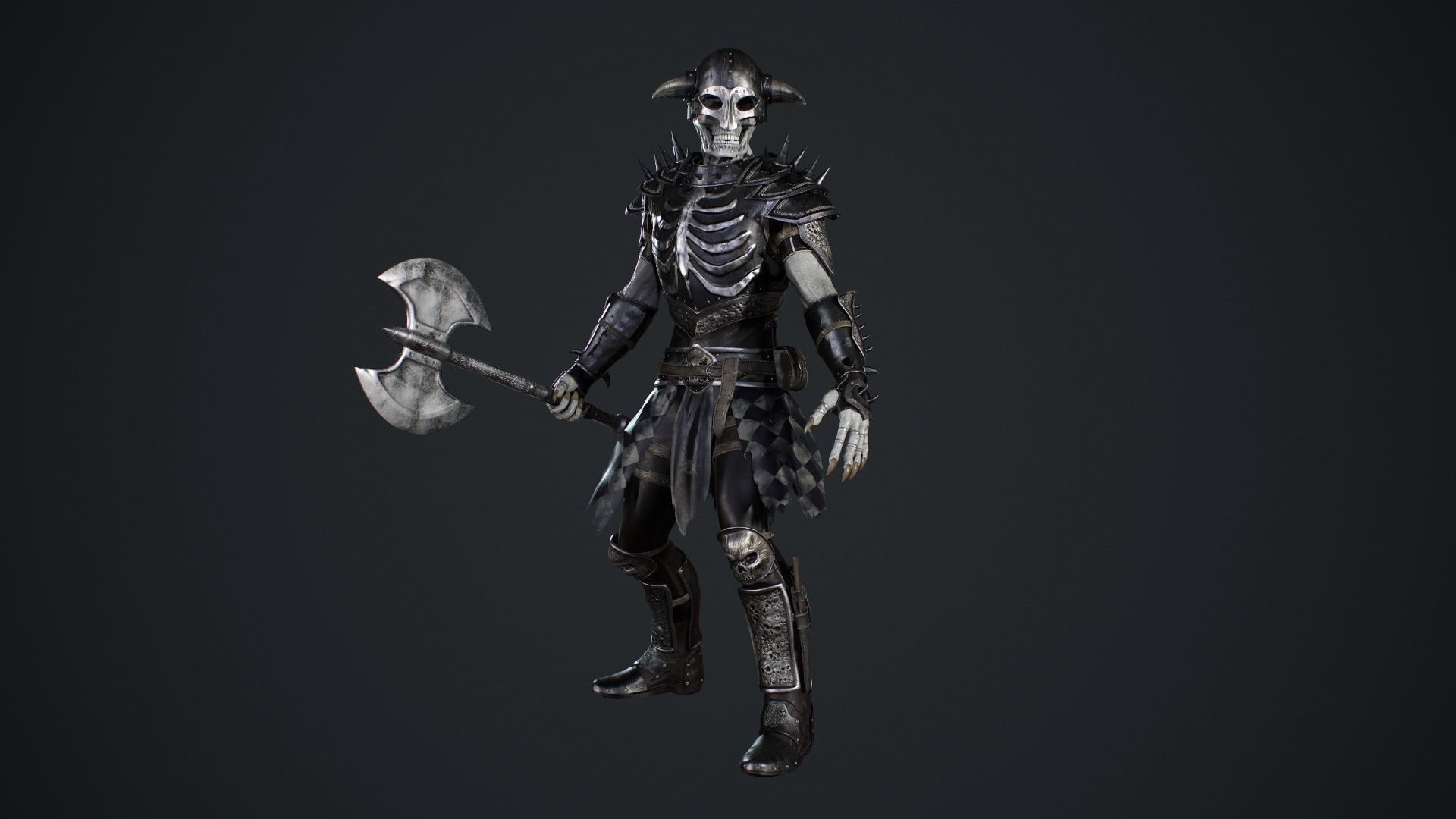 Skeleton 3 with axe Low-poly 3D model_9