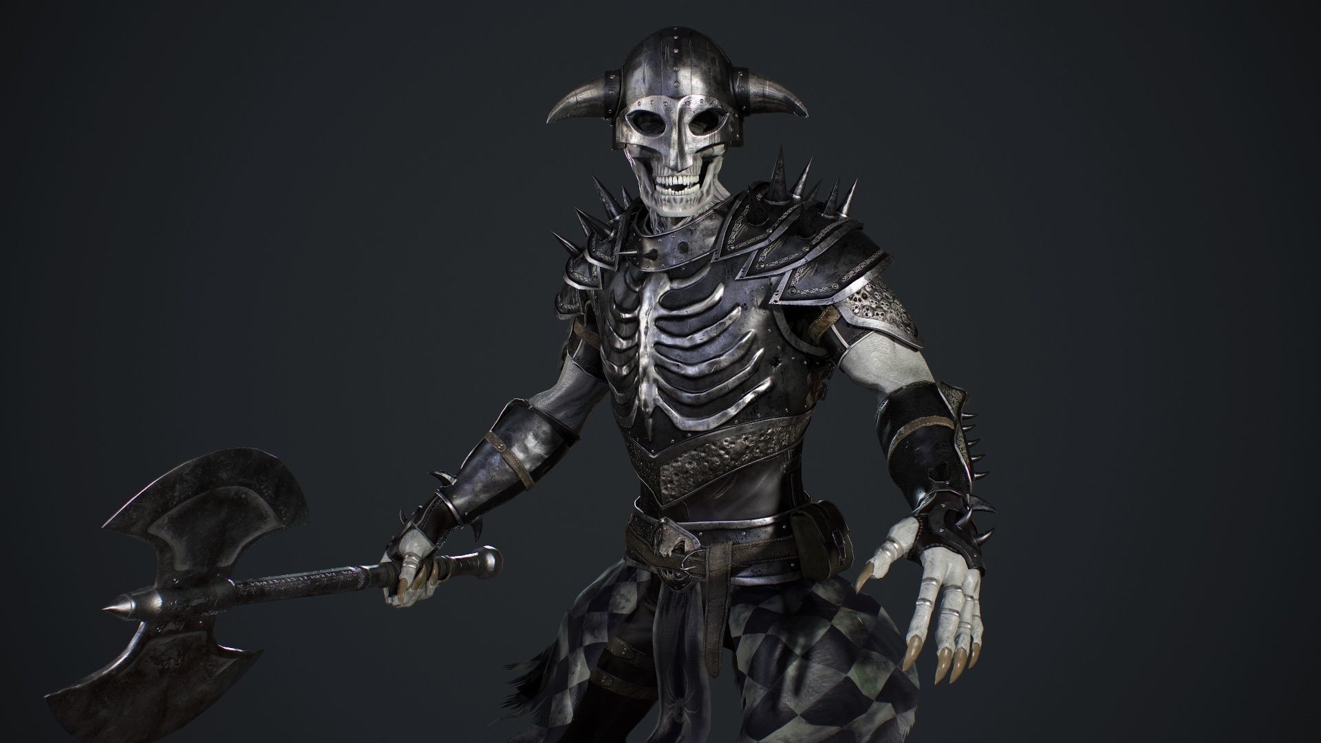 Skeleton 3 with axe Low-poly 3D model_10