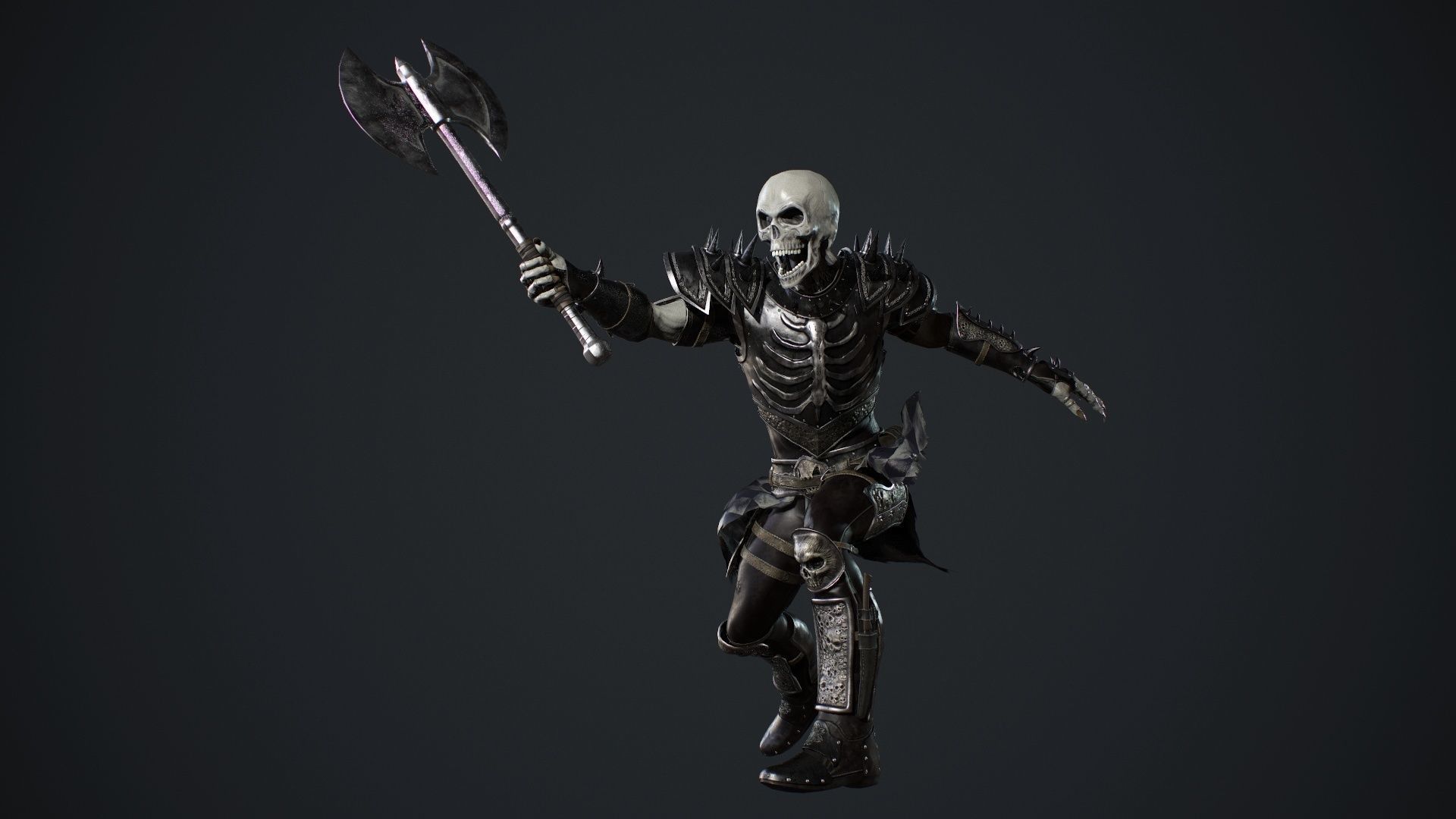 Skeleton 3 with axe Low-poly 3D model_20