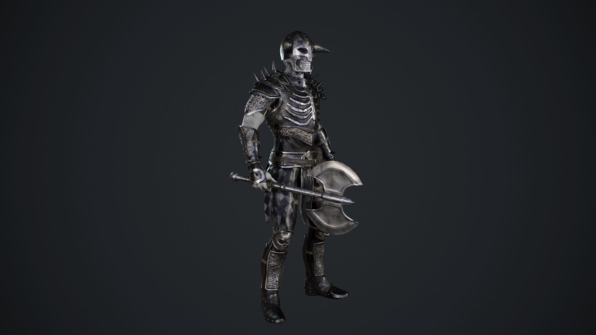 Skeleton 3 with axe Low-poly 3D model_21
