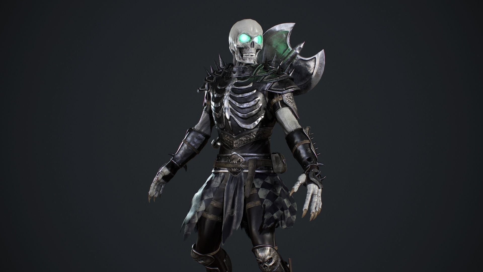 Skeleton 3 with axe Low-poly 3D model_14