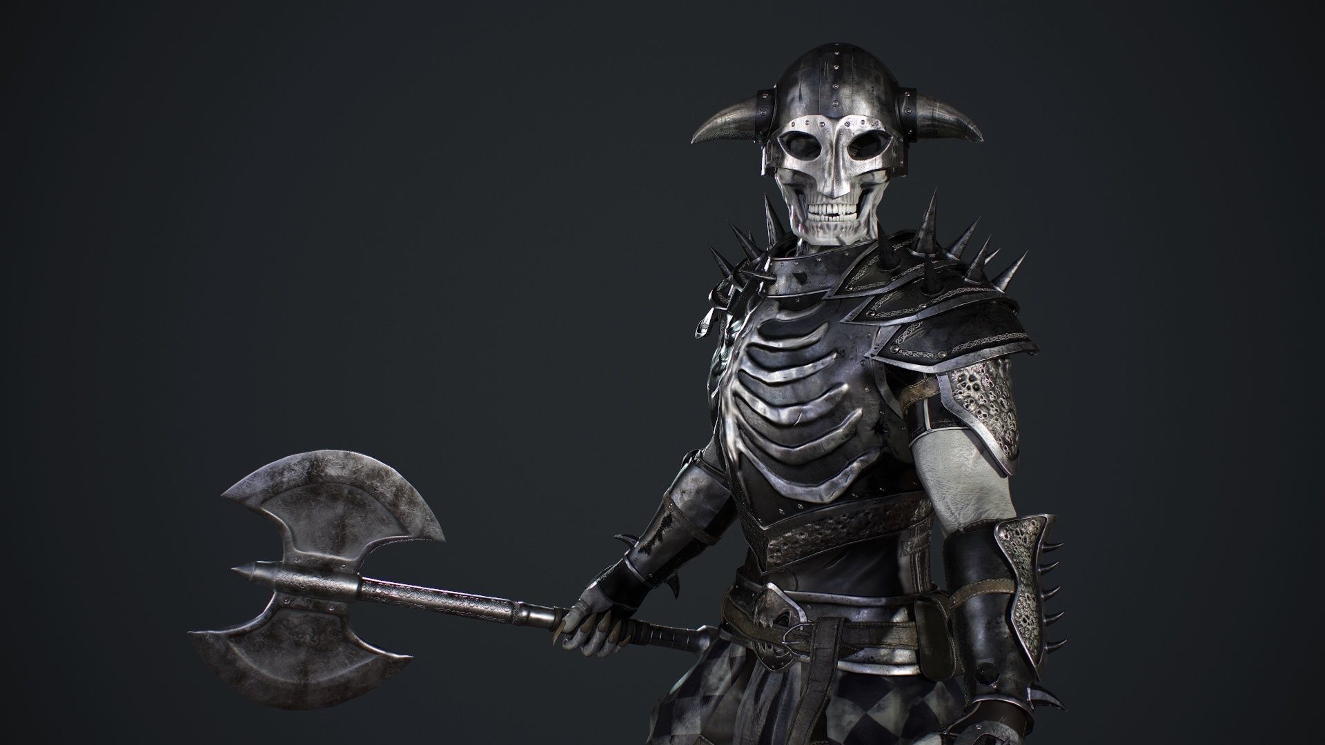 Skeleton 3 with axe Low-poly 3D model_8