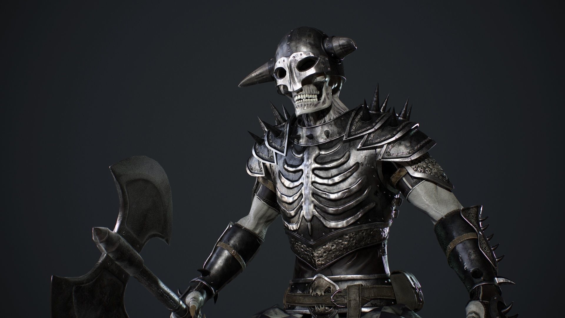 Skeleton 3 with axe Low-poly 3D model_17