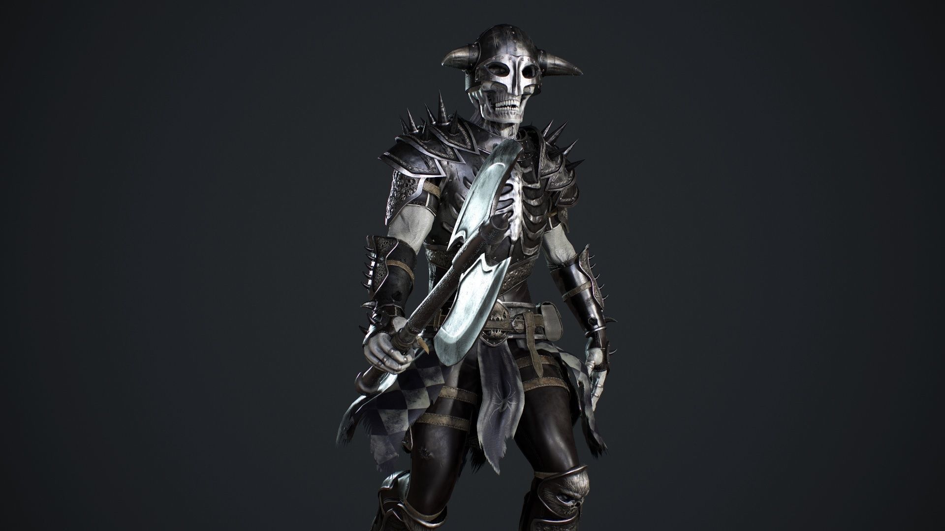 Skeleton 3 with axe Low-poly 3D model_16