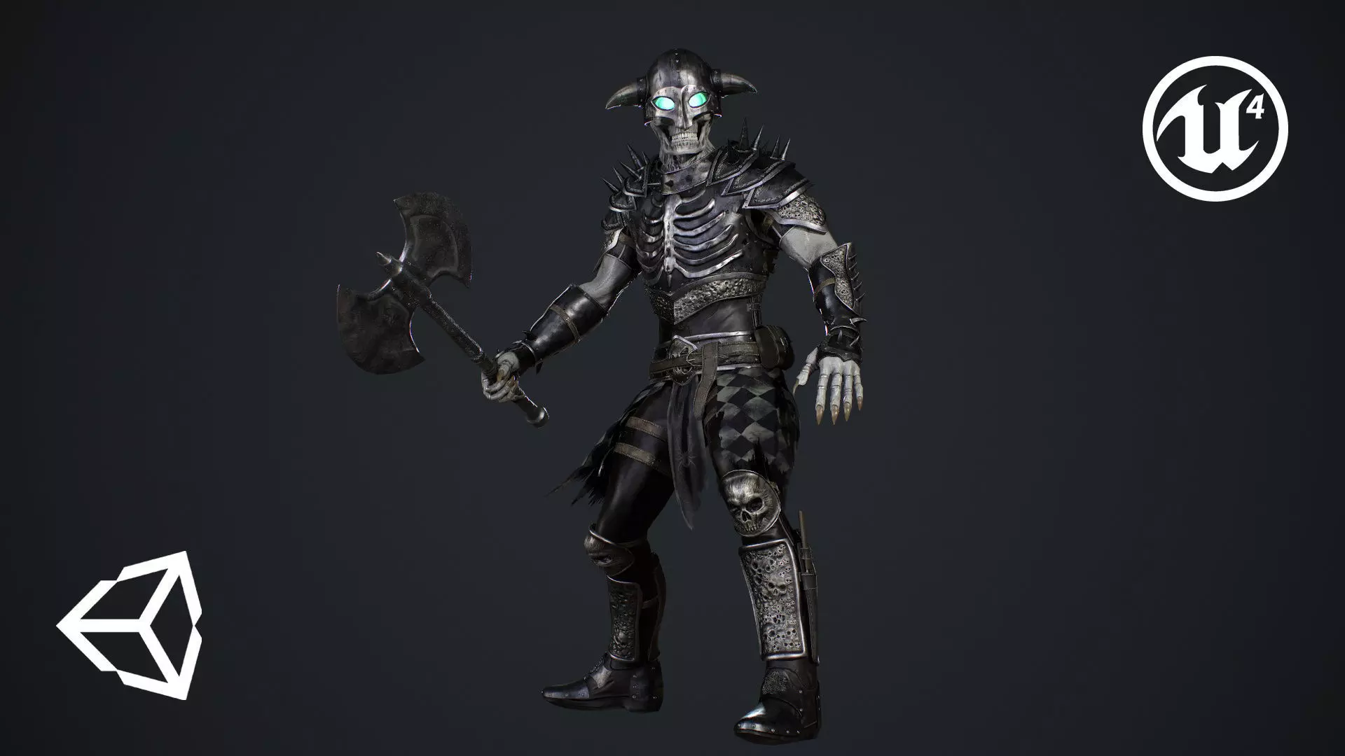 Skeleton 3 with axe Low-poly 3D model_0