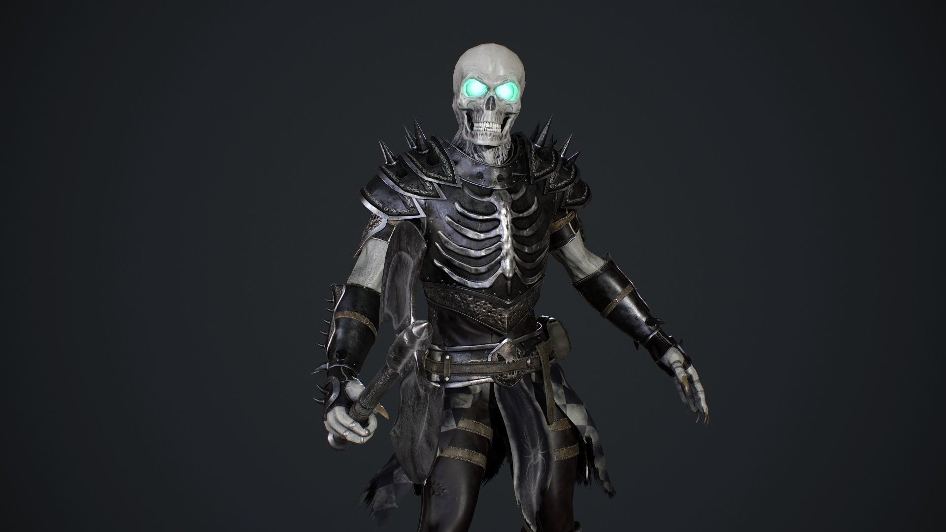 Skeleton 3 with axe Low-poly 3D model_18