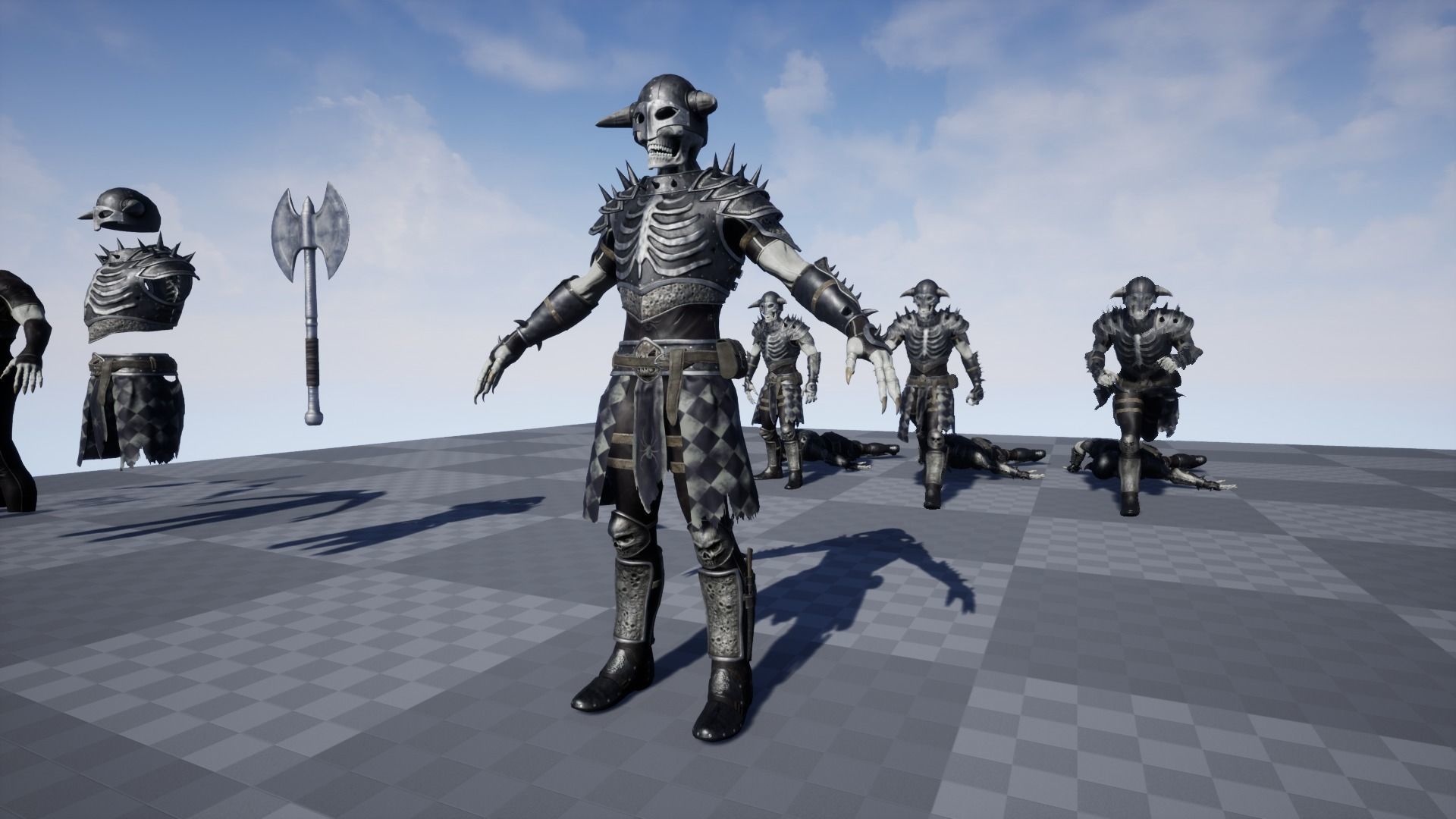 Skeleton 3 with axe Low-poly 3D model_23