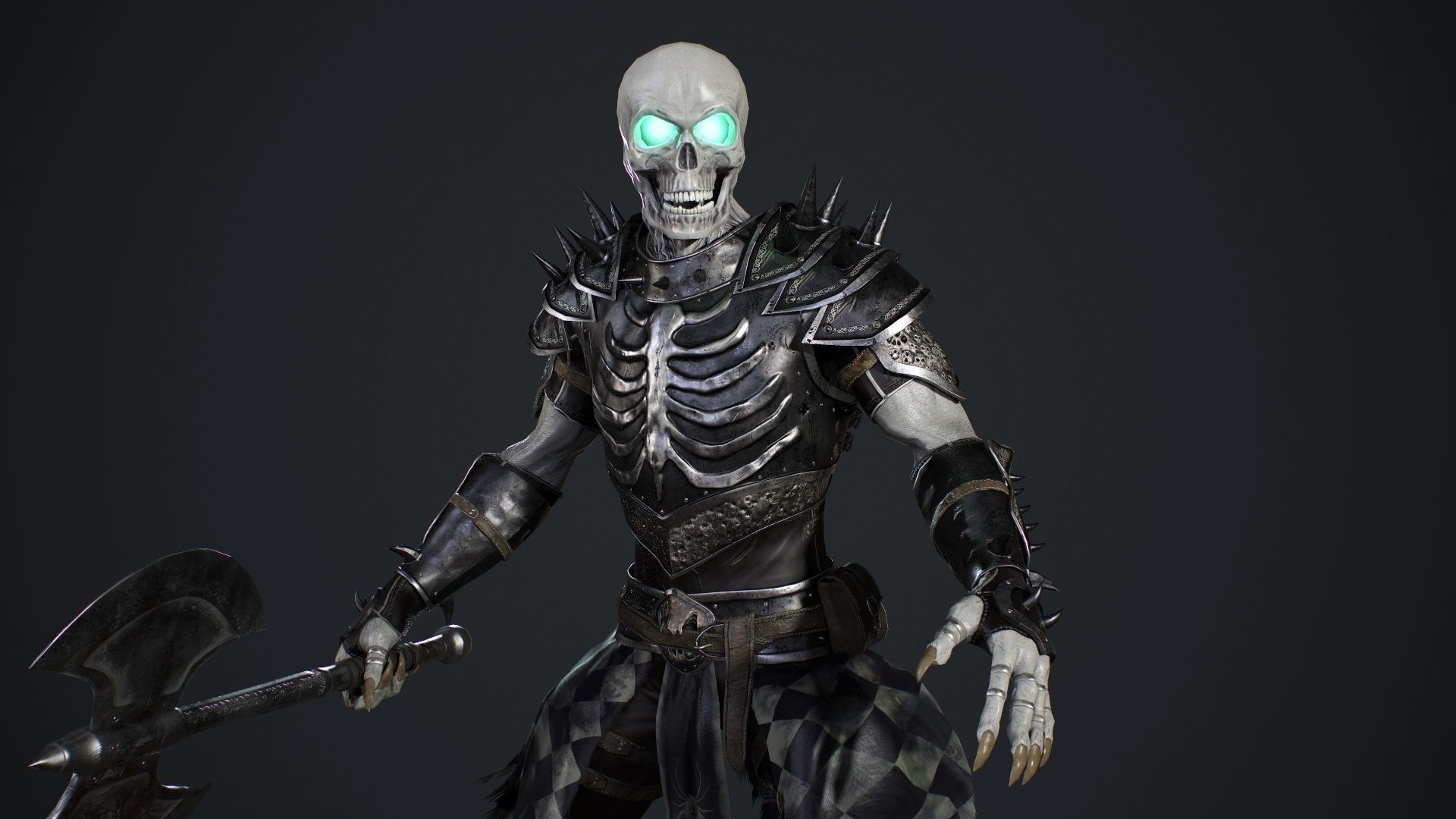 Skeleton 3 with axe Low-poly 3D model_13