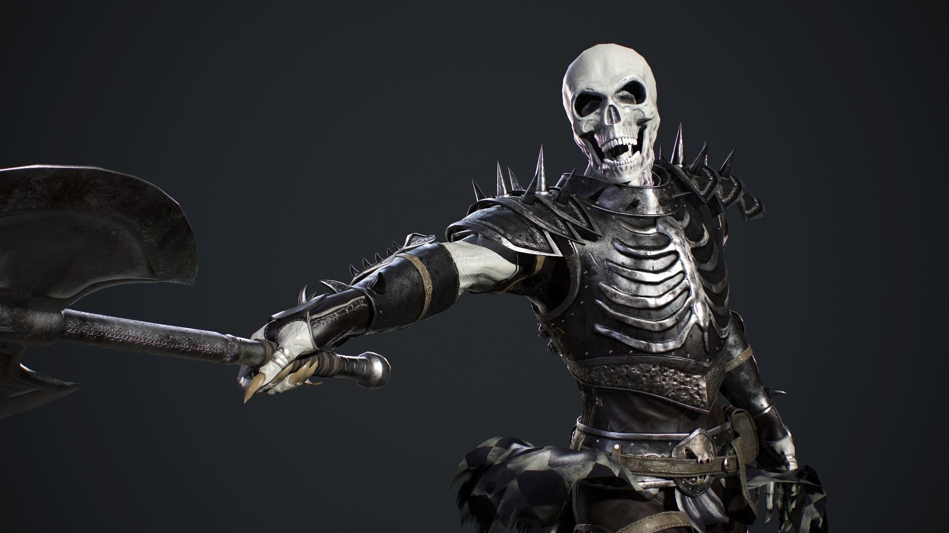 Skeleton 3 with axe Low-poly 3D model_6