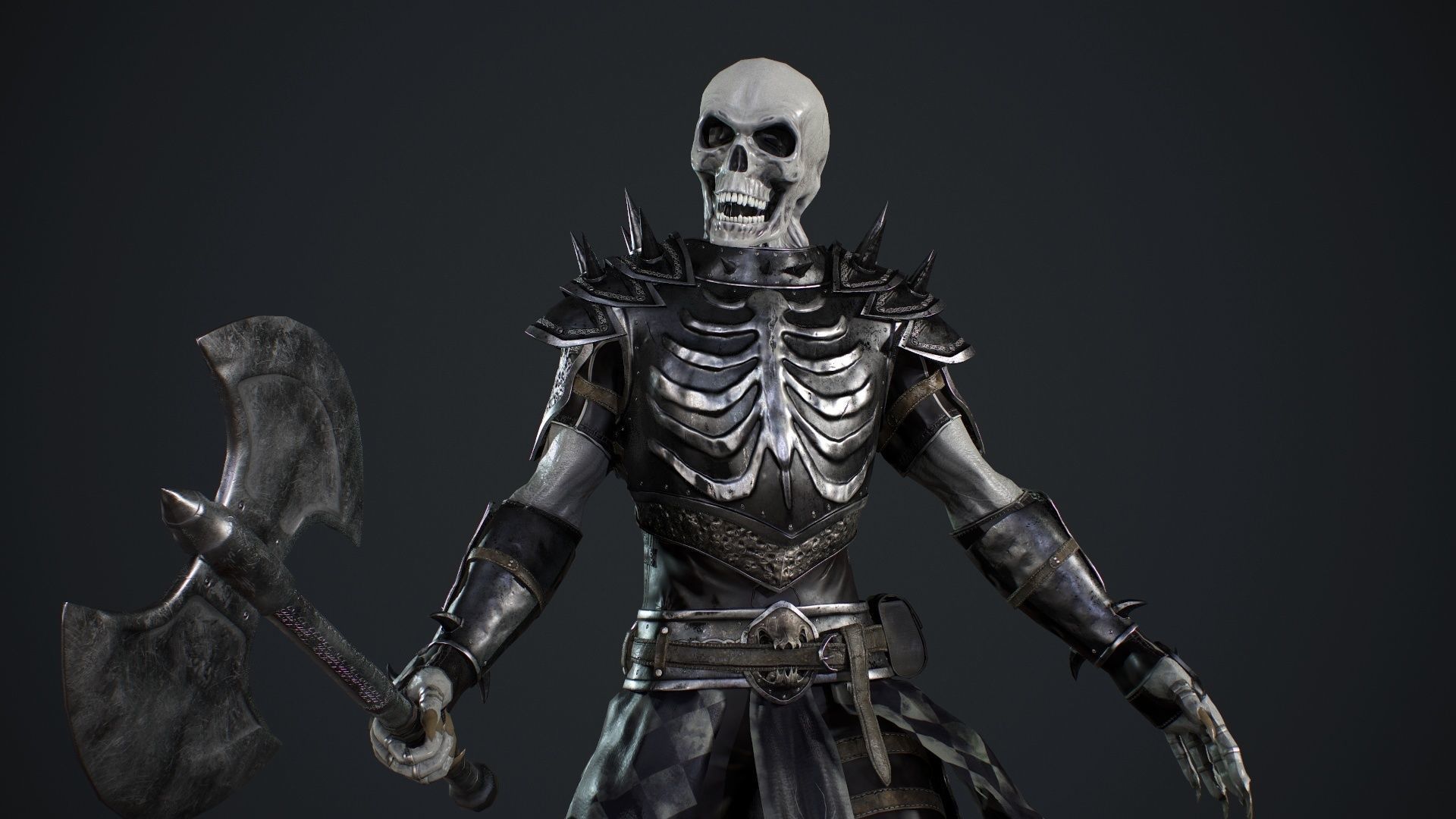 Skeleton 3 with axe Low-poly 3D model_15
