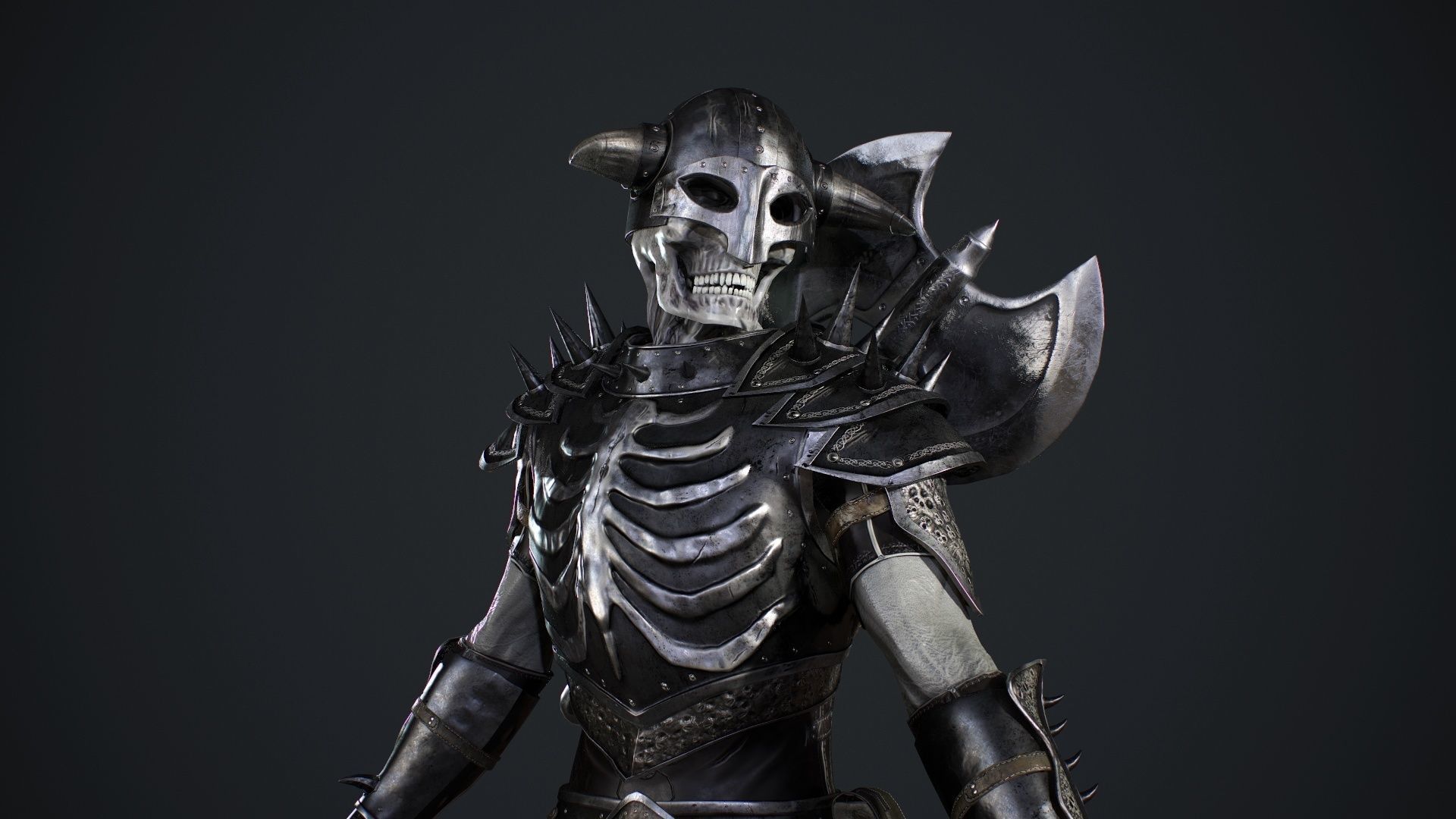 Skeleton 3 with axe Low-poly 3D model_11