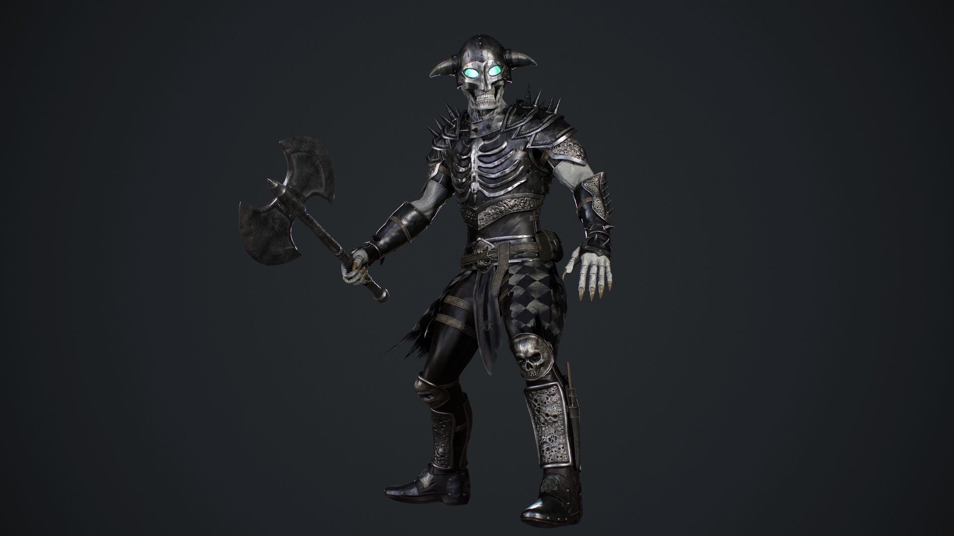 Skeleton 3 with axe Low-poly 3D model_4