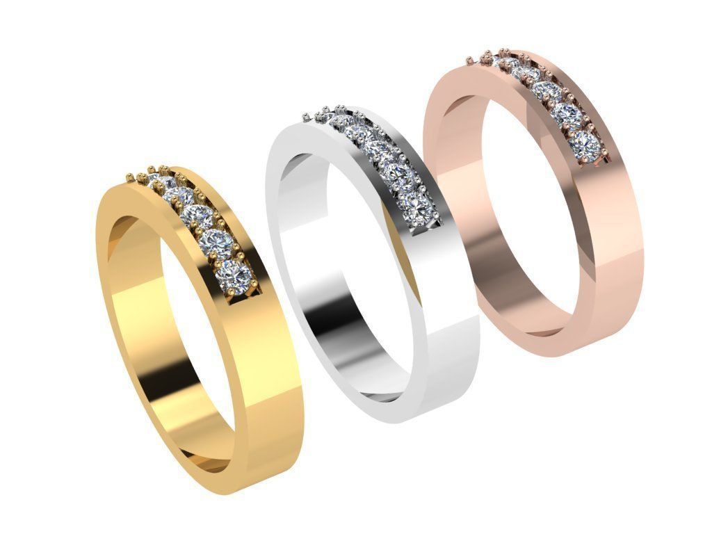 Ring346 gold wedding band with diamonds 3D print model_4