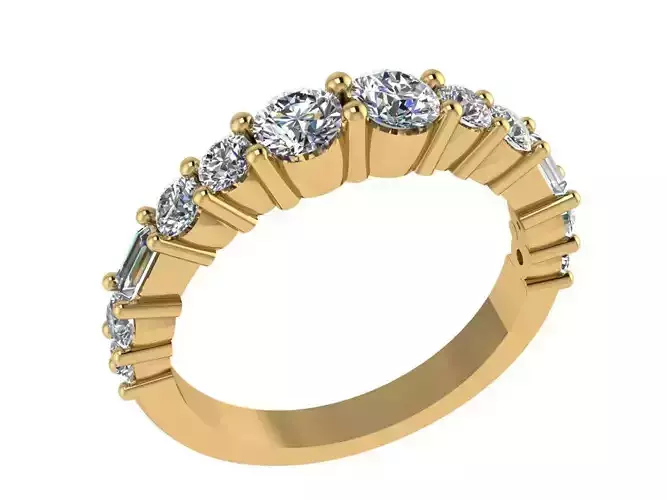 Ring347 ring with baguette cut diamonds gold