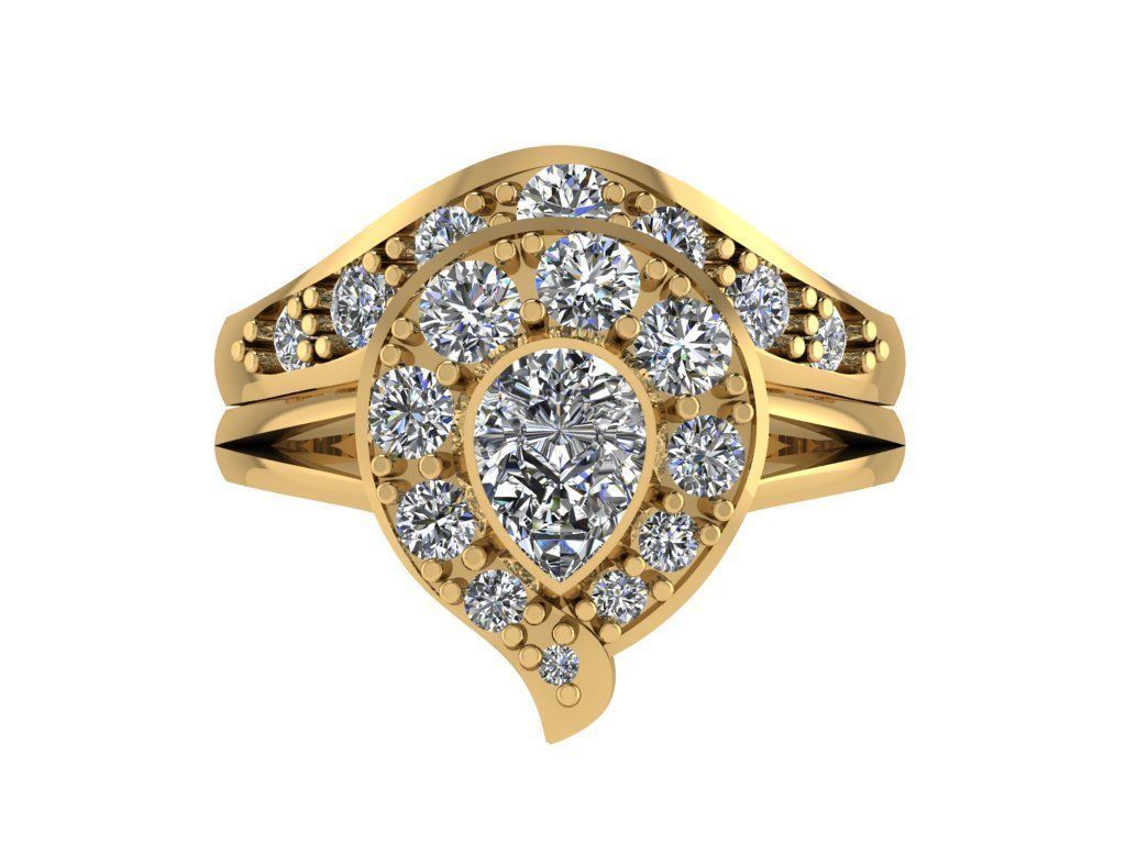 Ring349 pear shaped diamond engagement ring gold 3D print model_1