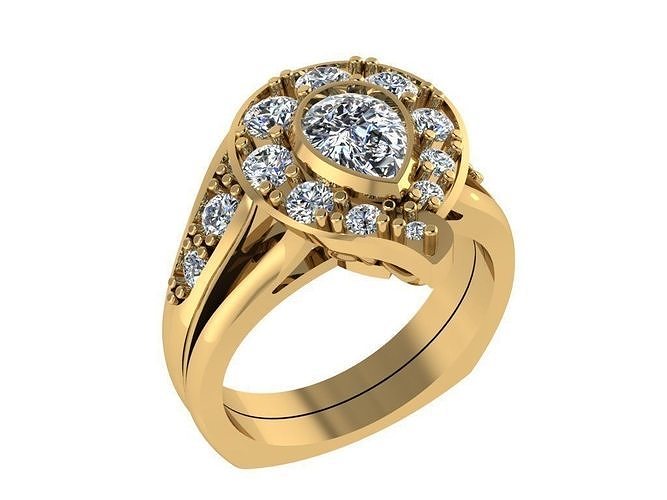 Ring349 pear shaped diamond engagement ring gold 3D print model