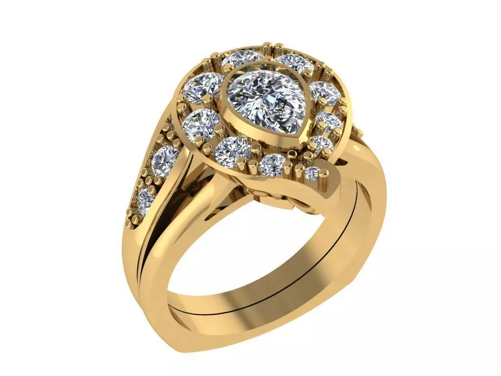 Ring349 pear shaped diamond engagement ring gold 3D print model_0