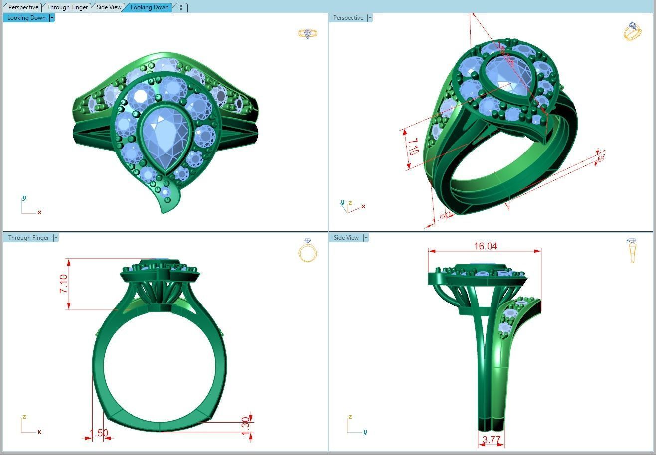 Ring349 pear shaped diamond engagement ring gold 3D print model_5