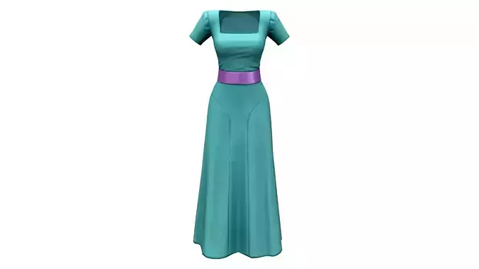 1940s Deep Green Short Sleeves Square Neck Long Skirt Gown Dress