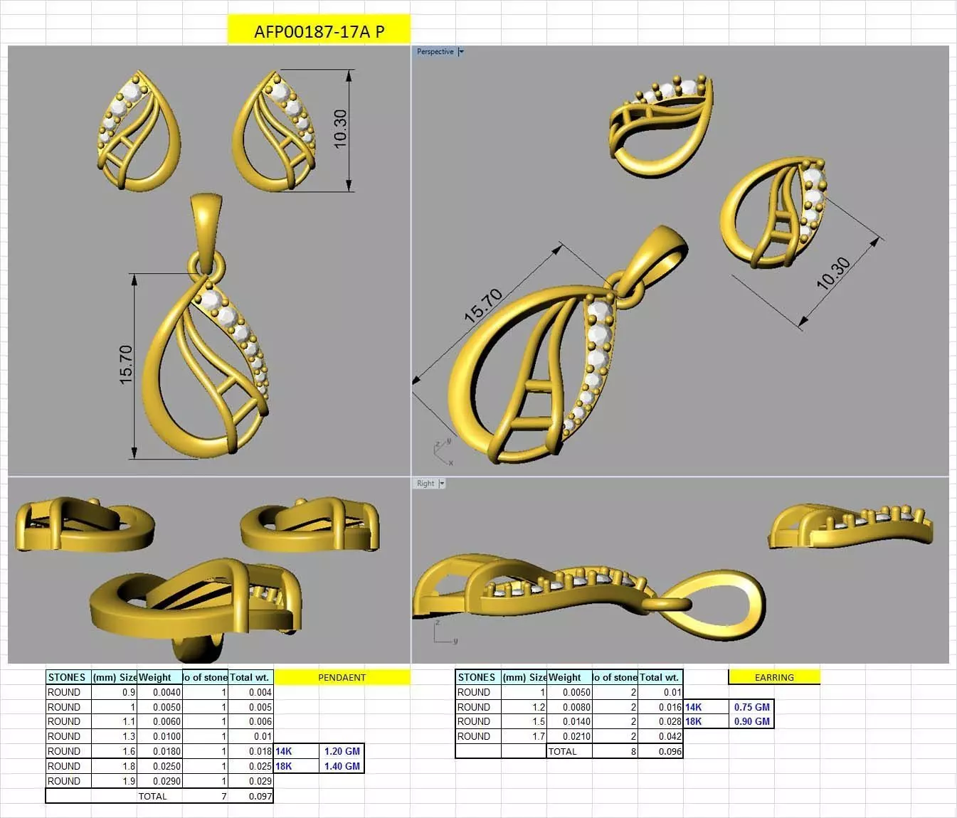 diamond earring pendent set for women 3D print model_0