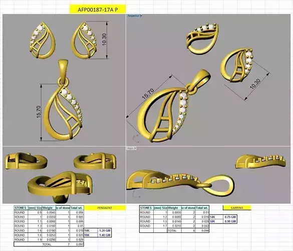 diamond earring pendent set for women 3D print model