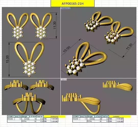 diamond jewelry earring pendent set for women 3D print model