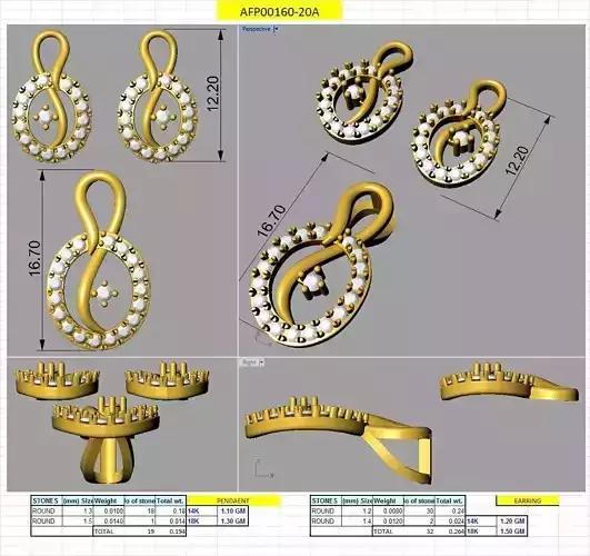 small and elegant designs of earring pendent set 